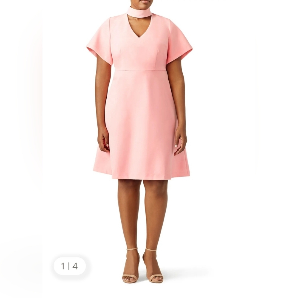 NWOT Sz 14 Eloquii Pink A-line V-neck Midi Cocktail Dress